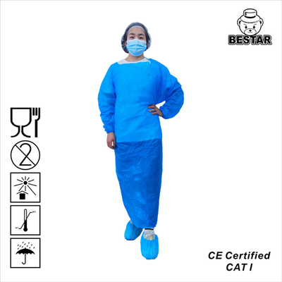 AAMI PB70 Level 1 CPE Disposable Isolation Gown dengan manset elastis Untuk Bedah