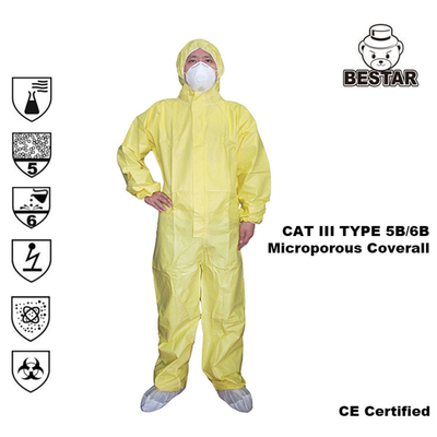 Cat III Tipe 5B/6B Baju Medis Sekali Pakai Baju Pelindung Kimia Untuk Rumah Sakit