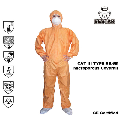 CAT III EN14126 Lab Baju Medis Sekali Pakai Suit Tipe 5B/6B untuk Rumah Sakit
