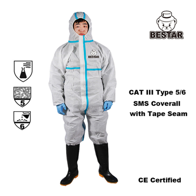 Ketik 5/6 SMS Baju Polypropylene Sekali Pakai Bunny Suit Cat III Dengan Tape Seam