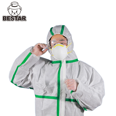 Penghapusan Asbes Disposable White Overalls Seamless Taped Coverall Cat III Type 5/6