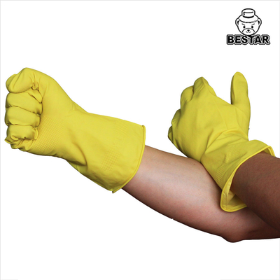 ODM Sarung Tangan Lateks Rumah Tangga Kuning Flock Lined Rubber Glove Untuk Dapur
